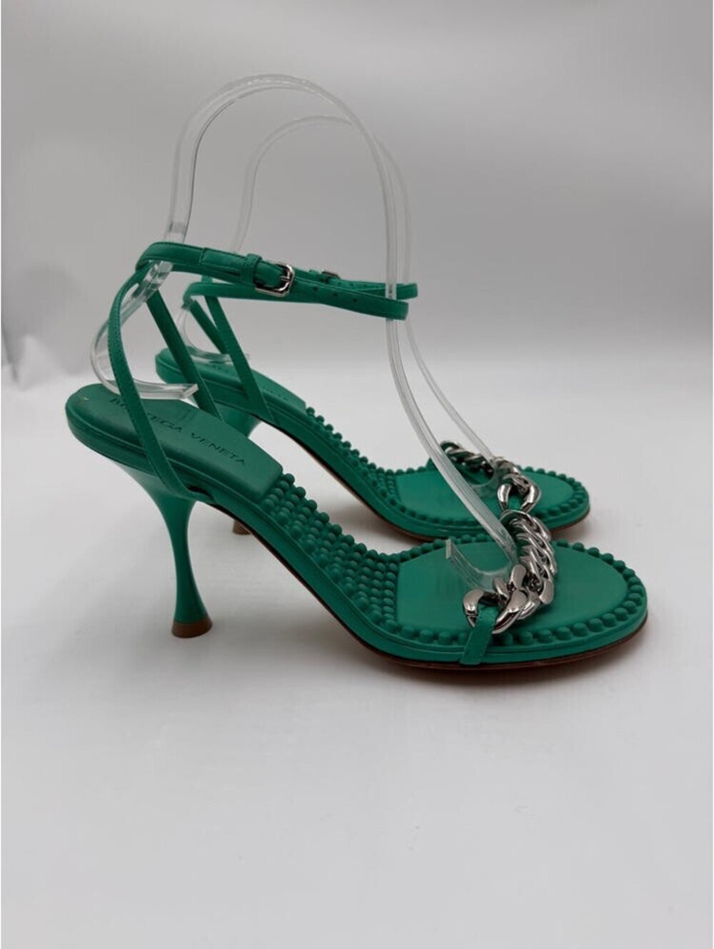 Bottega Veneta Dot Leather Chain Detail Sandals Green Size 37.5